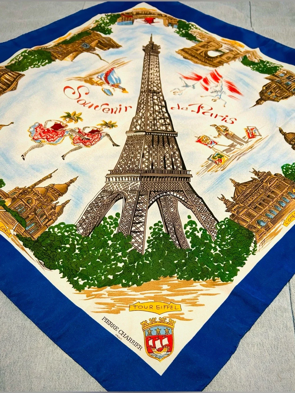 Vintage Signed Pierre Charrier Paris France Eiffel Tower Souvenir scarf